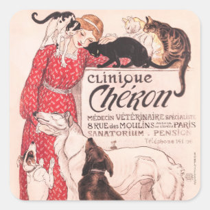 Sticker Carré Clinique Cheron Vintage Chien Chat Steinlen Poster