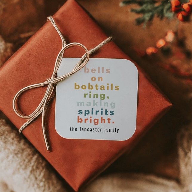 Sticker Carré Cloches sur Bobtails colorés (Bells on Bobtails Colorful Square Sticker)