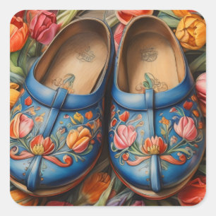 Sticker Carré Clogs avec arrière - plan Tulip