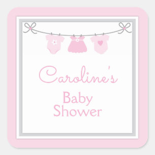 Sticker Carré Clothesline bébé fille douche rose Grey Chevron