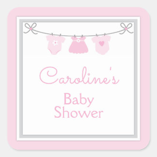 Sticker Carré Clothesline bébé fille douche rose Grey Chevron