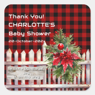 Sticker Carré Clôture de Noël Baby Shower carreaux de Buffalo