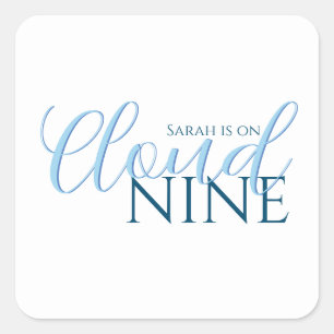 Sticker Carré Cloud 9 minimal bleu moderne Baby Shower