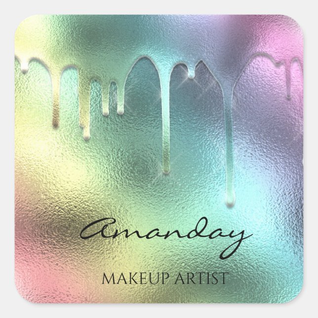 Sticker Carré Clous maquillage Artiste Rose lèvres rose Holograp (Devant)