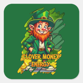 Sticker Carré Clover Money Energy – Lucky Leprechaun Autocolante