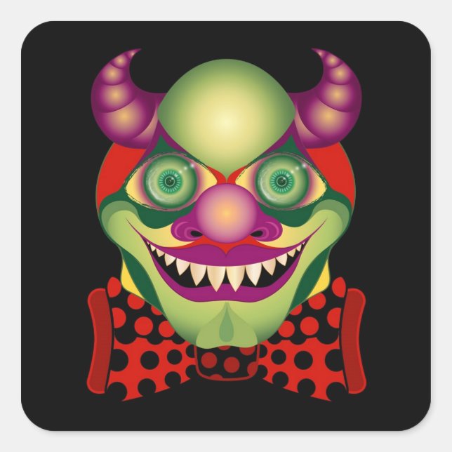 Sticker Carré Clown effrayant terriblement horrible et autocolla (Devant)