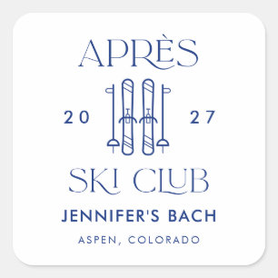Sticker Carré Club Après-Ski Fête de Ski de Bachelorette d'Hiver