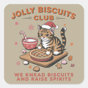 Sticker Carré Club de Biscuits Joyeux pour Amateurs de Chats de