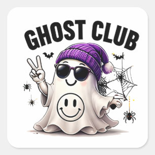 Sticker Carré Club de Fantômes Smiley Drôle Fantôme Halloween