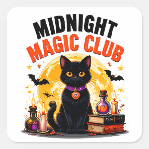 Sticker Carré Club de Magie de Minuit Chat Noir Magie d'Hallowee