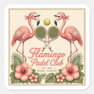 Sticker Carré Club de Padel Flamant Rose Vintage Miami Floride C