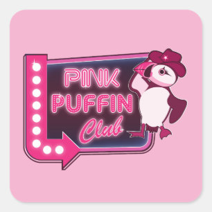 Sticker Carré Club de Puffin rose
