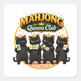 Sticker Carré Club des Reines de Mahjong Chats Noirs Mignons