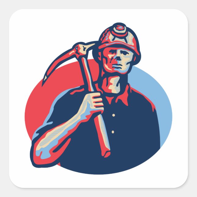 Sticker Carré Coal Miner Pick Ax Retro (Devant)