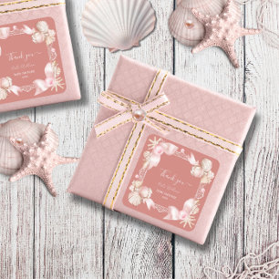 Sticker Carré Coastal Blush rose perle merci Baby shower