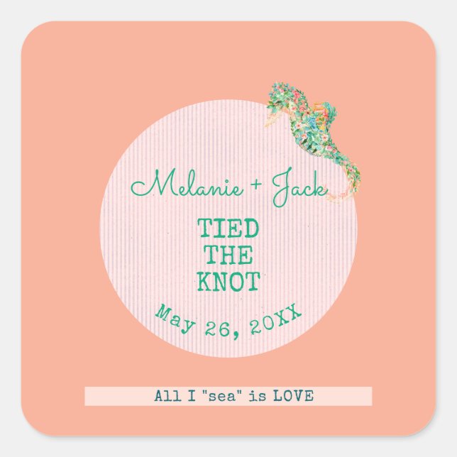 Sticker Carré Coastal Bridal Shower Seahorse Stripe (Devant)