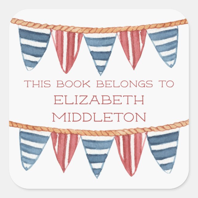 Sticker Carré Coastal Nautical Beach Flags Bookplate (Devant)