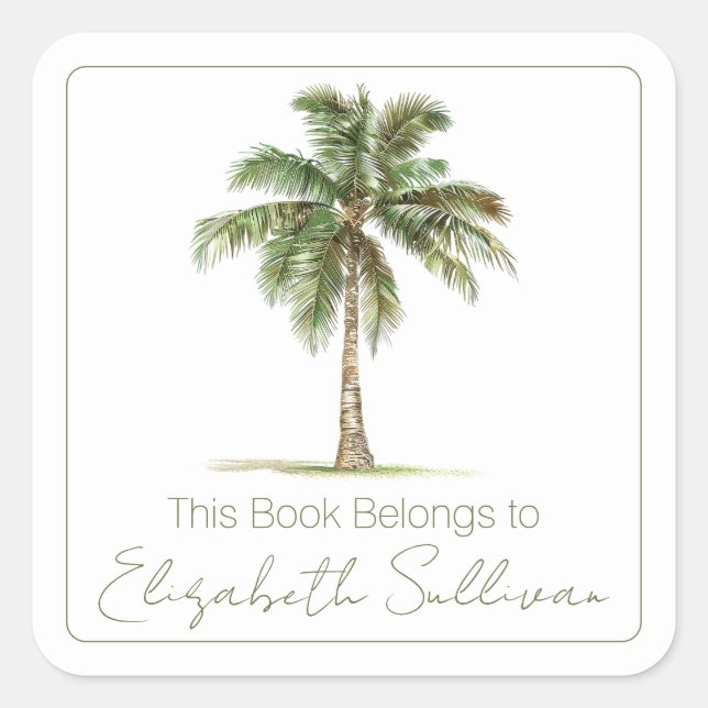 Sticker Carré Coastal Palm Tree Personalized Bookplate (Devant)