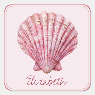 Sticker Carré Coastal rose coquille personnalisée