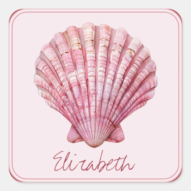 Sticker Carré Coastal rose coquille personnalisée (Devant)