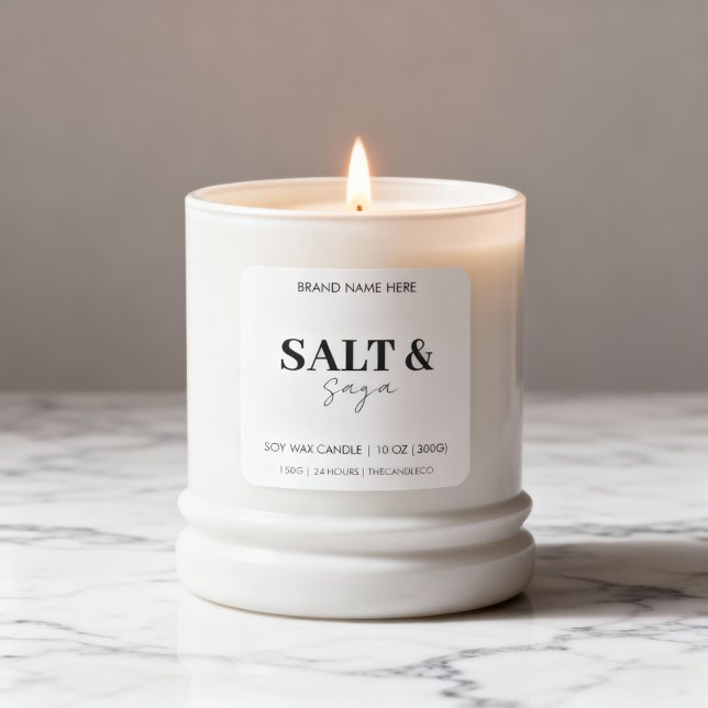 Sticker Carré Coastal Sea & Sand Custom Candle Label Black White (Créateur téléchargé)