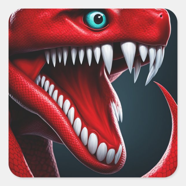 Sticker Carré Cobra serpent avec des écailles rouges vibrantes e (Devant)