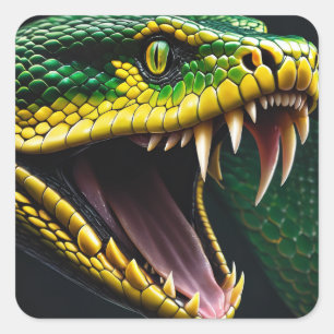 Sticker Carré Cobra serpent avec écailles vertes et jaunes vibra
