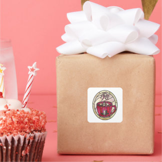 Sticker Carré Coca chaud, chocolat chaud style vitrail