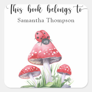Sticker Carré Coccinelle et champignons - ce livre appartient à