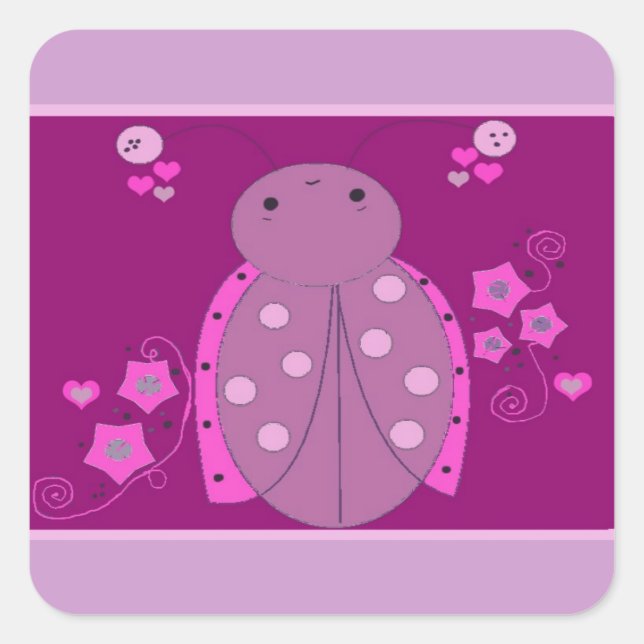 Sticker Carré Coccinelle rose et violette (Devant)