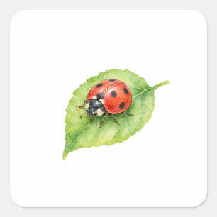 Sticker Carré Coccinelle sur une feuille verte