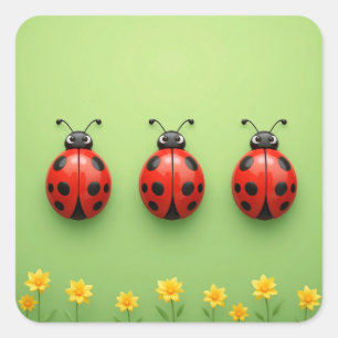 Sticker Carré 🐞 Coccinelles Colorées Cadeau Fantaisiste