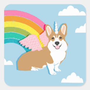 Sticker Carré Cocheur de Corgi Unicorn