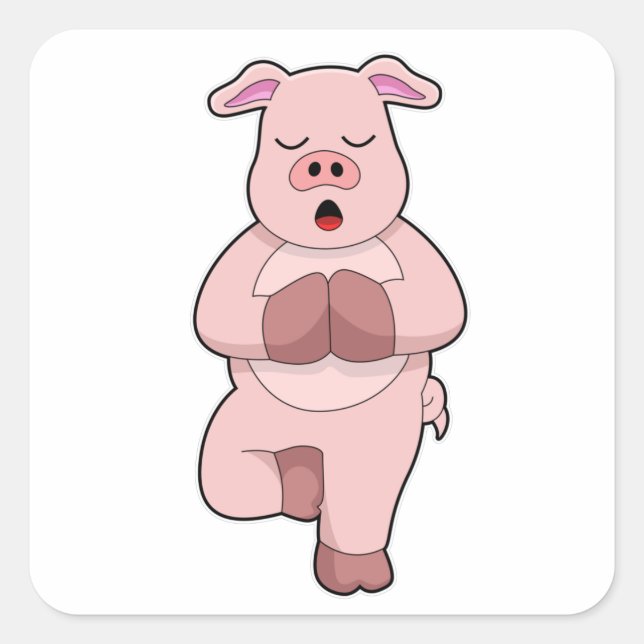 Sticker Carré Cochon au Yoga sur une jambe (Devant)
