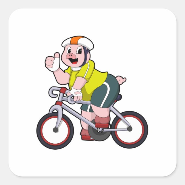 Sticker Carré Cochon avec vélo et casque (Devant)