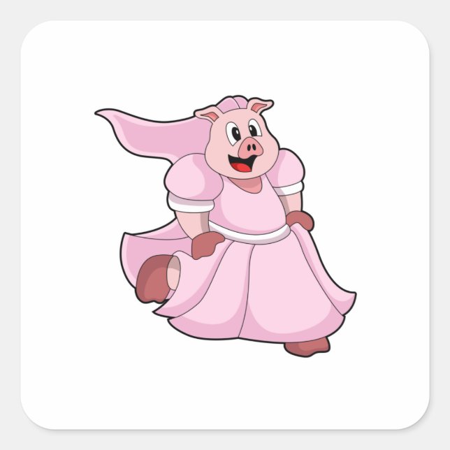 Sticker Carré Cochon comme mariée avec robe de mariée (Devant)