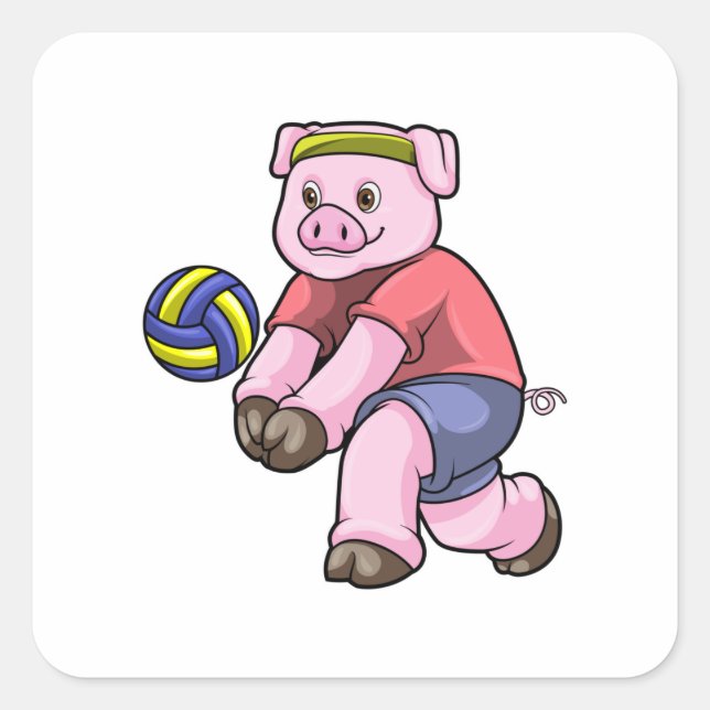 Sticker Carré Cochon de sport avec volleyball (Devant)