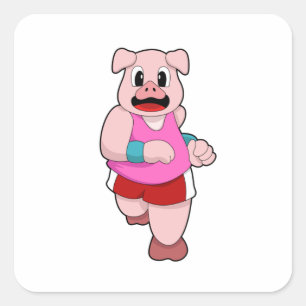 Sticker Carré Cochon en cours d'exécution