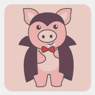 Sticker Carré Cochon Halloween Cute Devil Vampire Costume Carré