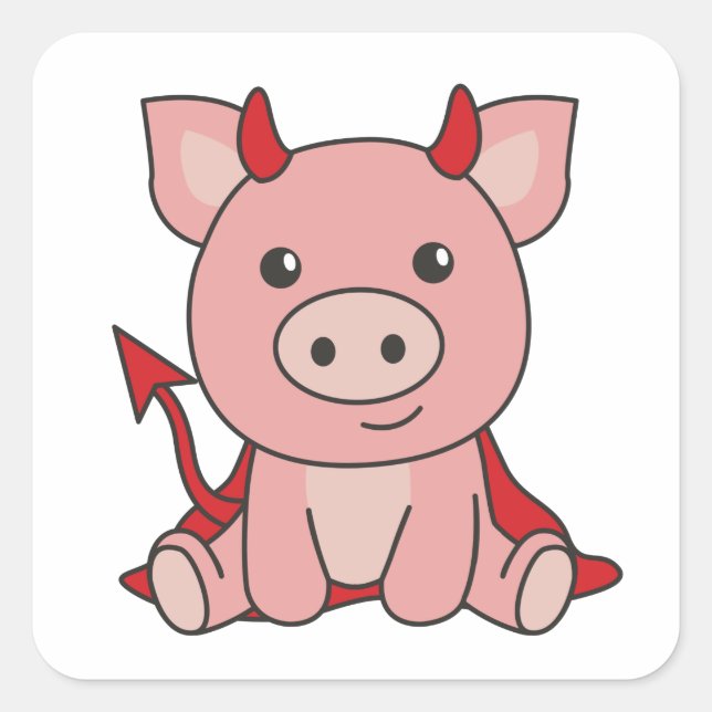 Sticker Carré Cochon Halloween gentil Devil sorcier costume Carr (Devant)