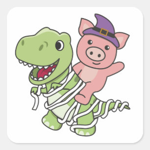 Sticker Carré Cochon Halloween T-rex costume de maman heureux