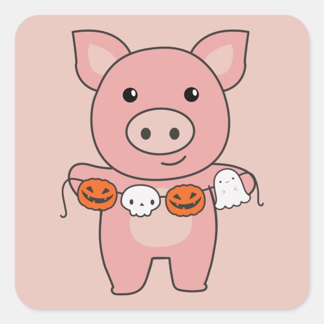 Sticker Carré Cochon Happy Halloween Citrouille Chat Costume Car (Devant)