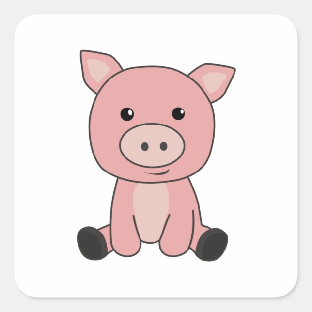 Sticker Carré Cochon Piglet Animaux mignons Pour Enfants Rose (Devant)