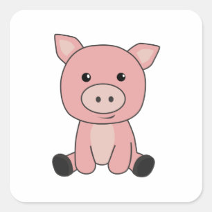 Sticker Carré Cochon Piglet Animaux mignons Pour Enfants Rose
