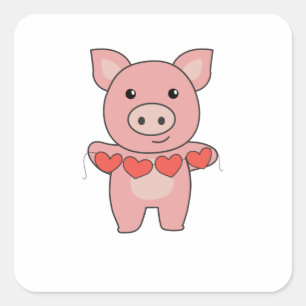 Sticker Carré Cochon pour la Saint-Valentin Beaux animaux avec c