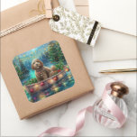 Sticker Carré Cockapoo Christmas Festive Voyage<br><div class="desc">Jetez un coup d'oeil à la magie de la saison des Fêtes avec cette illustration magnifiquement détaillée, montrant un chien fier assis dans un bateau à la décoration festive, glissant à travers un lac serein de Noël. Les lumières scintillantes des pins voisins se reflètent dans l'eau, projetant une lumière chaude...</div>