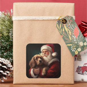 Sticker Carré Cocker Spaniel avec le Père Noël Festif de Noël