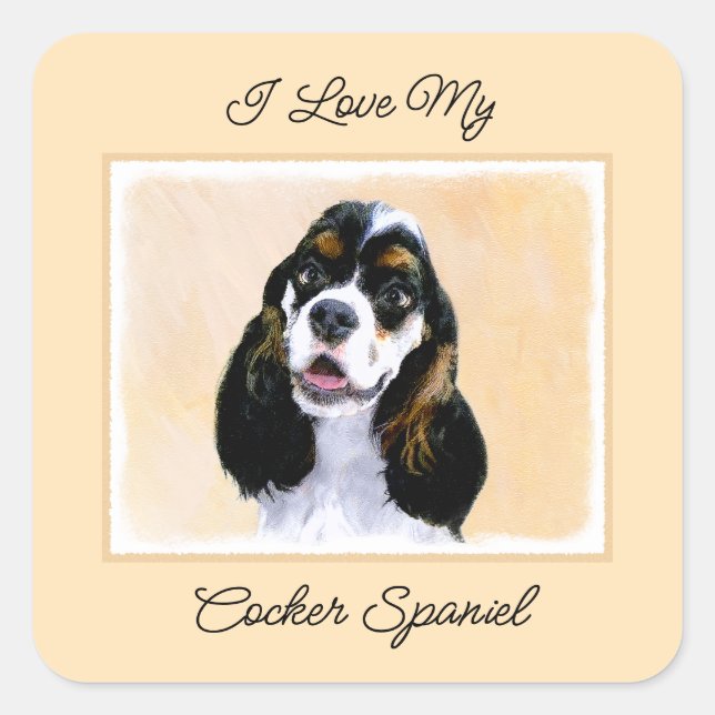 Sticker Carré Cocker Spaniel (Parti) Peinture - Art Chien origin (Devant)