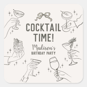Sticker Carré Cocktail beige Retro Anniversaire Enveloppe Fête F