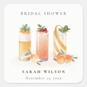 Sticker Carré Cocktail de fruits élégant et mignon Orange Shower